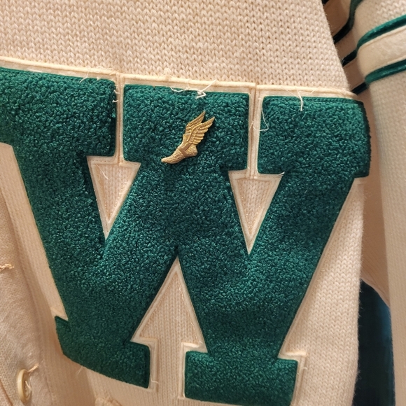 Vintage 1965 Varsity Button Up Letter Sweater Green & White - Picture 3 of 12